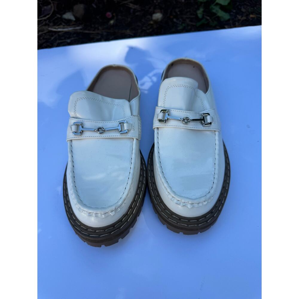 Just Fab Cream Chunky Lug Sole Mule Loafers Horsebit Slip On Shoes Size 9